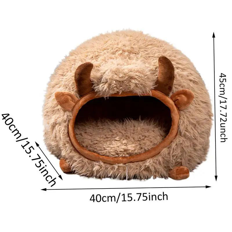 KFX-9600317 Cozy Yak-Shaped Cat Cave Bed for Indoor and Outdoor Use, Semi-Enclosed Warm Pet Nest