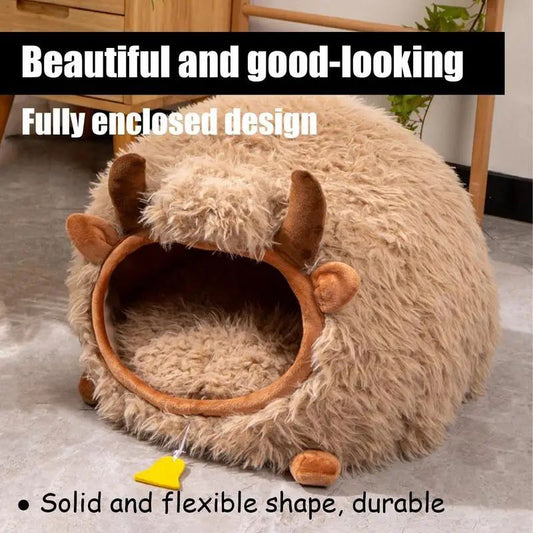 KFX-9600317 Cozy Yak-Shaped Cat Cave Bed for Indoor and Outdoor Use, Semi-Enclosed Warm Pet Nest