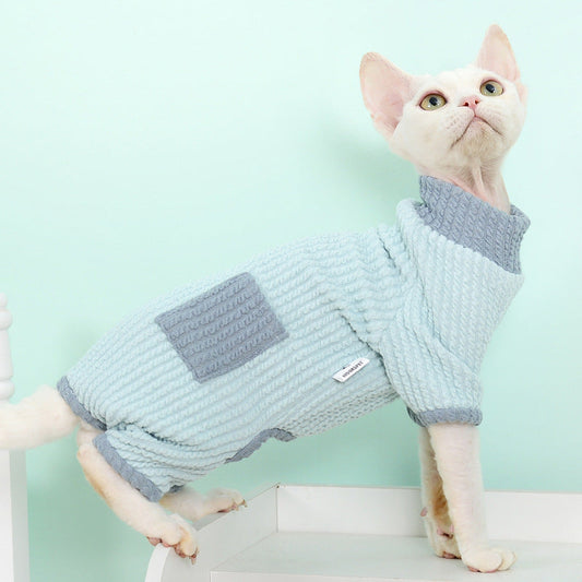 KFX-9601853 High Elastic Cotton Cat Pajamas in Pink Bow & Blue - XS to XXL