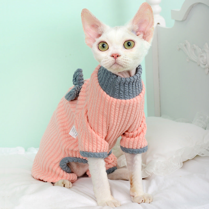 KFX-9601853 High Elastic Cotton Cat Pajamas in Pink Bow & Blue - XS to XXL