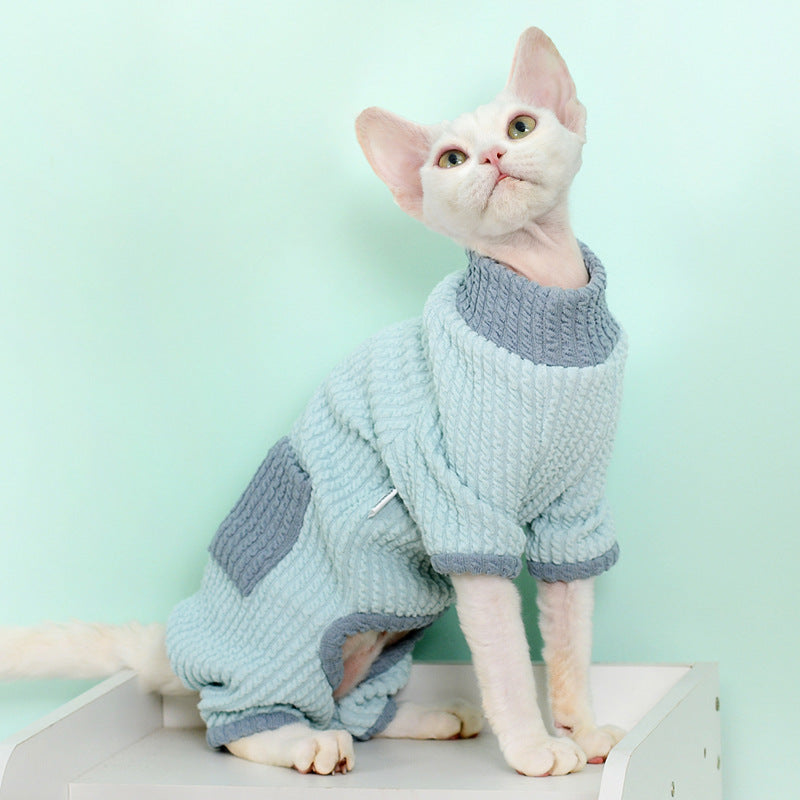 KFX-9601853 High Elastic Cotton Cat Pajamas in Pink Bow & Blue - XS to XXL