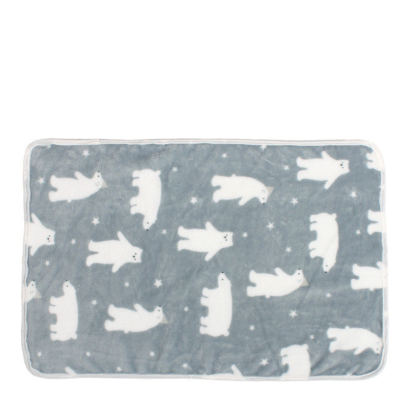 KFX-9602877 Cozy Coral Fleece Pet Blankets in Blue Bear, Yellow Ya, Gray Penguin, and White Bear - Multiple Sizes Available