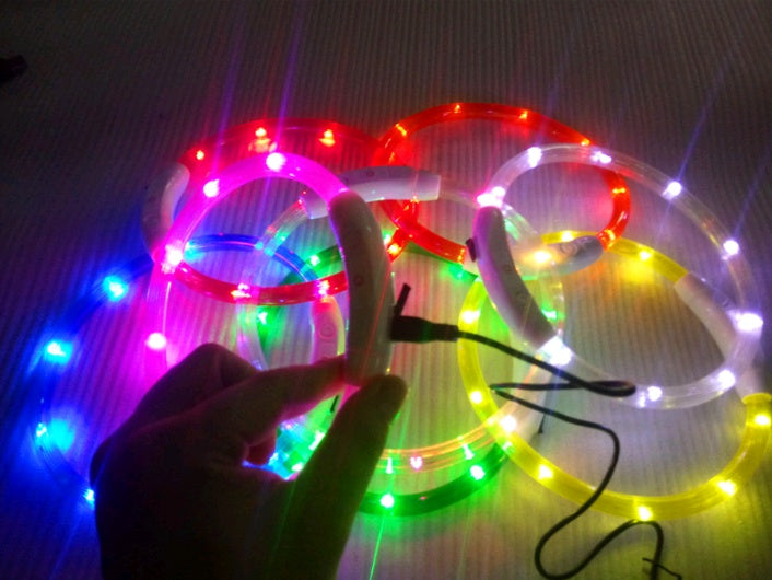 KFX-9604029 USB Charging LED Dog Collar with Colorful Gradients - Adjustable Length for Night Safety