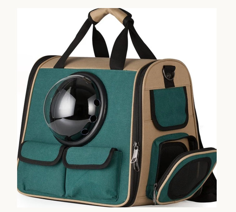 KFX-9605693 Portable Cat and Dog Outdoor Backpack - Medium Hard Alloy, 15 kg Capacity for Cats, 10 kg Capacity for Dogs, Dark Green