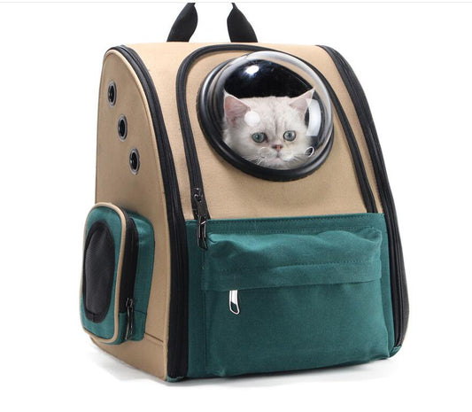 KFX-9605693 Portable Cat and Dog Outdoor Backpack - Medium Hard Alloy, 15 kg Capacity for Cats, 10 kg Capacity for Dogs, Dark Green
