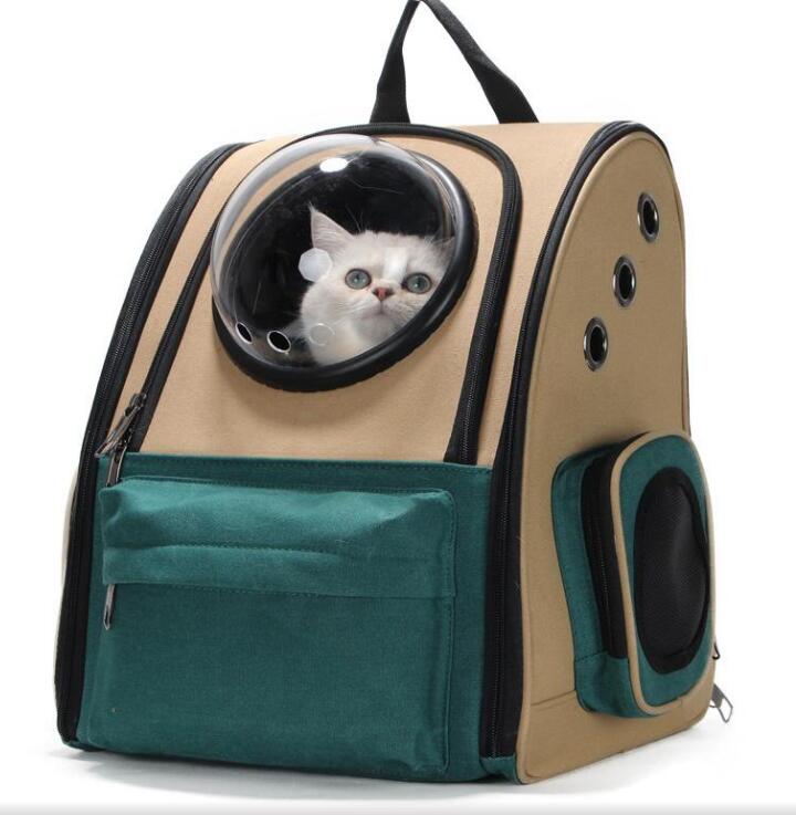 KFX-9605693 Portable Cat and Dog Outdoor Backpack - Medium Hard Alloy, 15 kg Capacity for Cats, 10 kg Capacity for Dogs, Dark Green