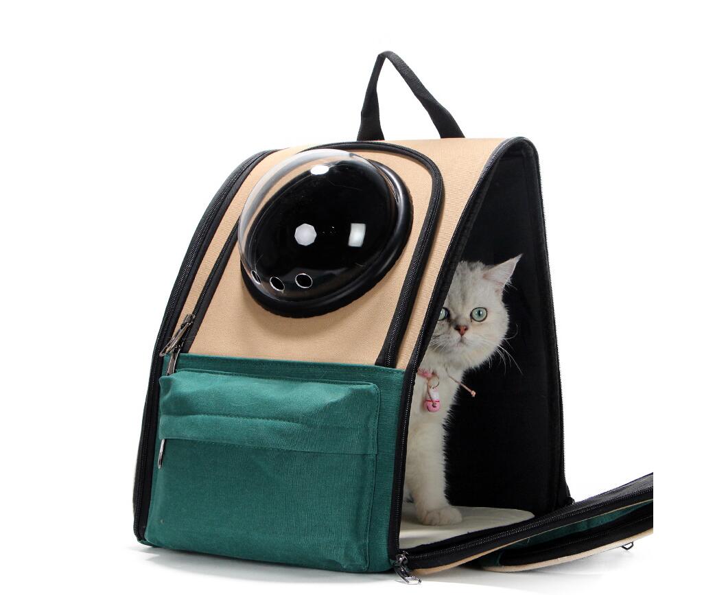 KFX-9605693 Portable Cat and Dog Outdoor Backpack - Medium Hard Alloy, 15 kg Capacity for Cats, 10 kg Capacity for Dogs, Dark Green