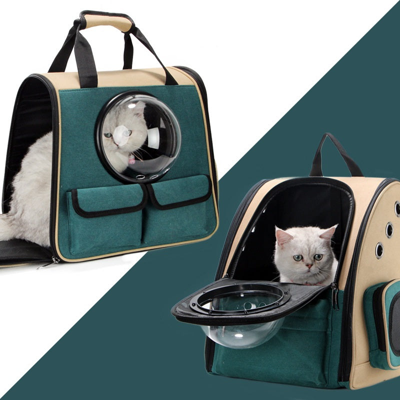 KFX-9605693 Portable Cat and Dog Outdoor Backpack - Medium Hard Alloy, 15 kg Capacity for Cats, 10 kg Capacity for Dogs, Dark Green