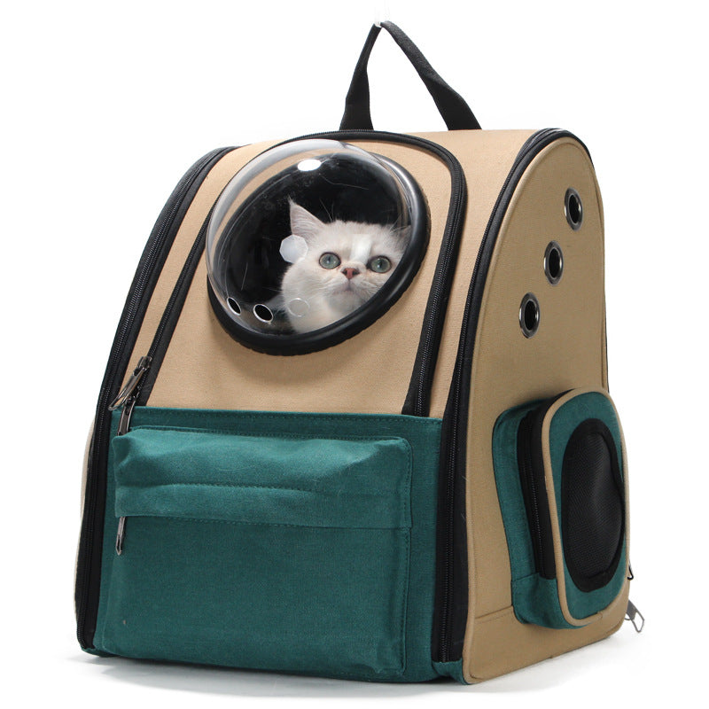 KFX-9605693 Portable Cat and Dog Outdoor Backpack - Medium Hard Alloy, 15 kg Capacity for Cats, 10 kg Capacity for Dogs, Dark Green