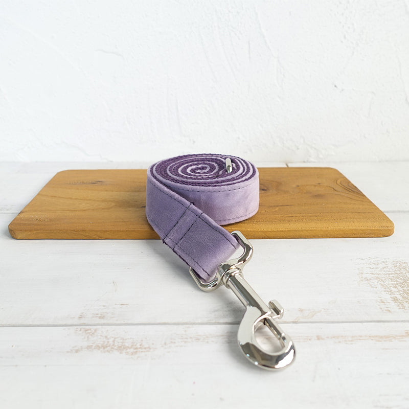 KFX-9605821 Light Purple Velvet Dog Collar and Leash Set - Adjustable Sizes XS to XL, Durable Polyester Material