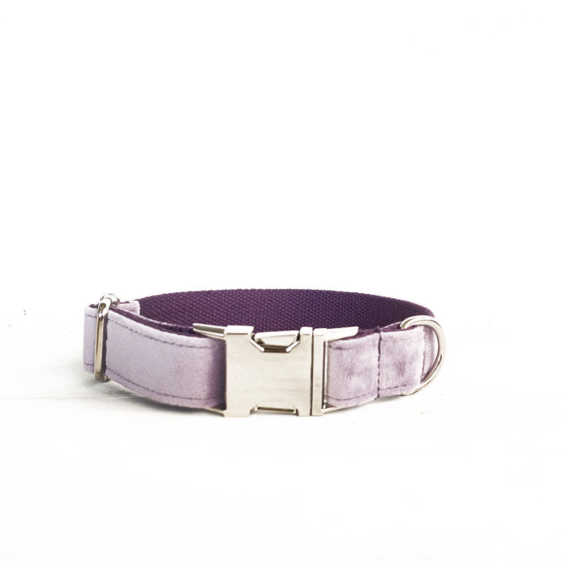 KFX-9605821 Light Purple Velvet Dog Collar and Leash Set - Adjustable Sizes XS to XL, Durable Polyester Material