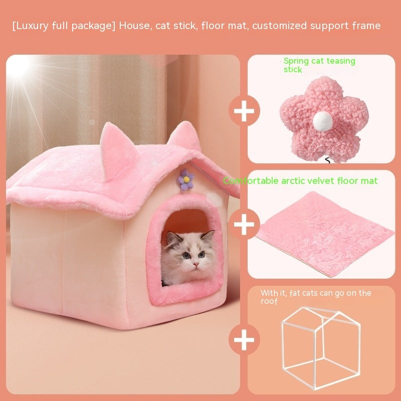 KFX-9606077 Thickened Winter Cat Nest with Support Skeleton and Fun Teaser Options