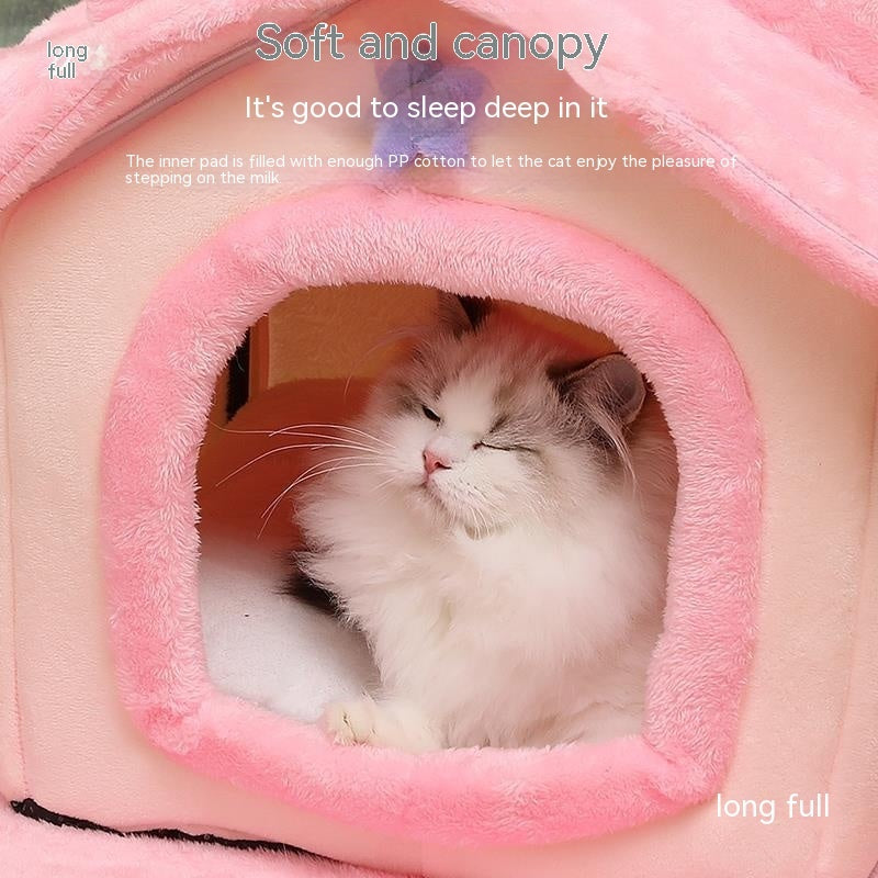 KFX-9606077 Thickened Winter Cat Nest with Support Skeleton and Fun Teaser Options