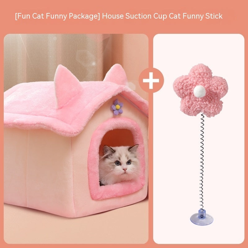 KFX-9606077 Thickened Winter Cat Nest with Support Skeleton and Fun Teaser Options