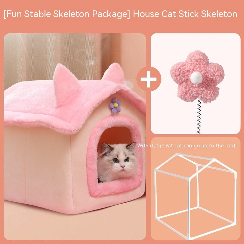 KFX-9606077 Thickened Winter Cat Nest with Support Skeleton and Fun Teaser Options