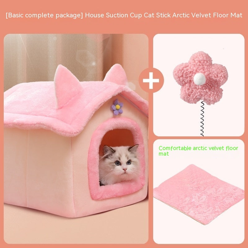 KFX-9606077 Thickened Winter Cat Nest with Support Skeleton and Fun Teaser Options