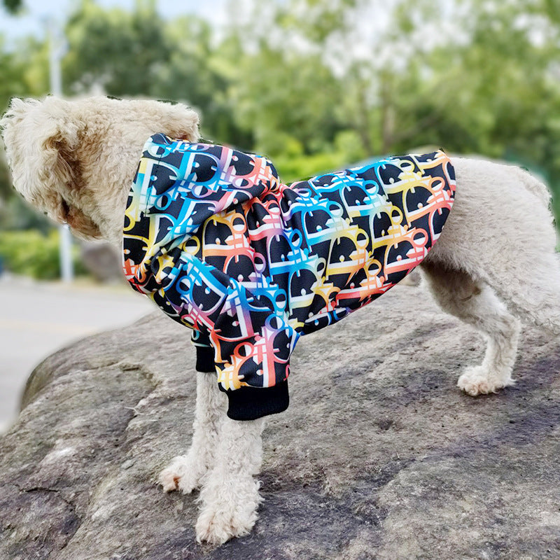 KFX-9606205 Colorful Letter Print Polyester Pet Hoodie for Trendy Pets