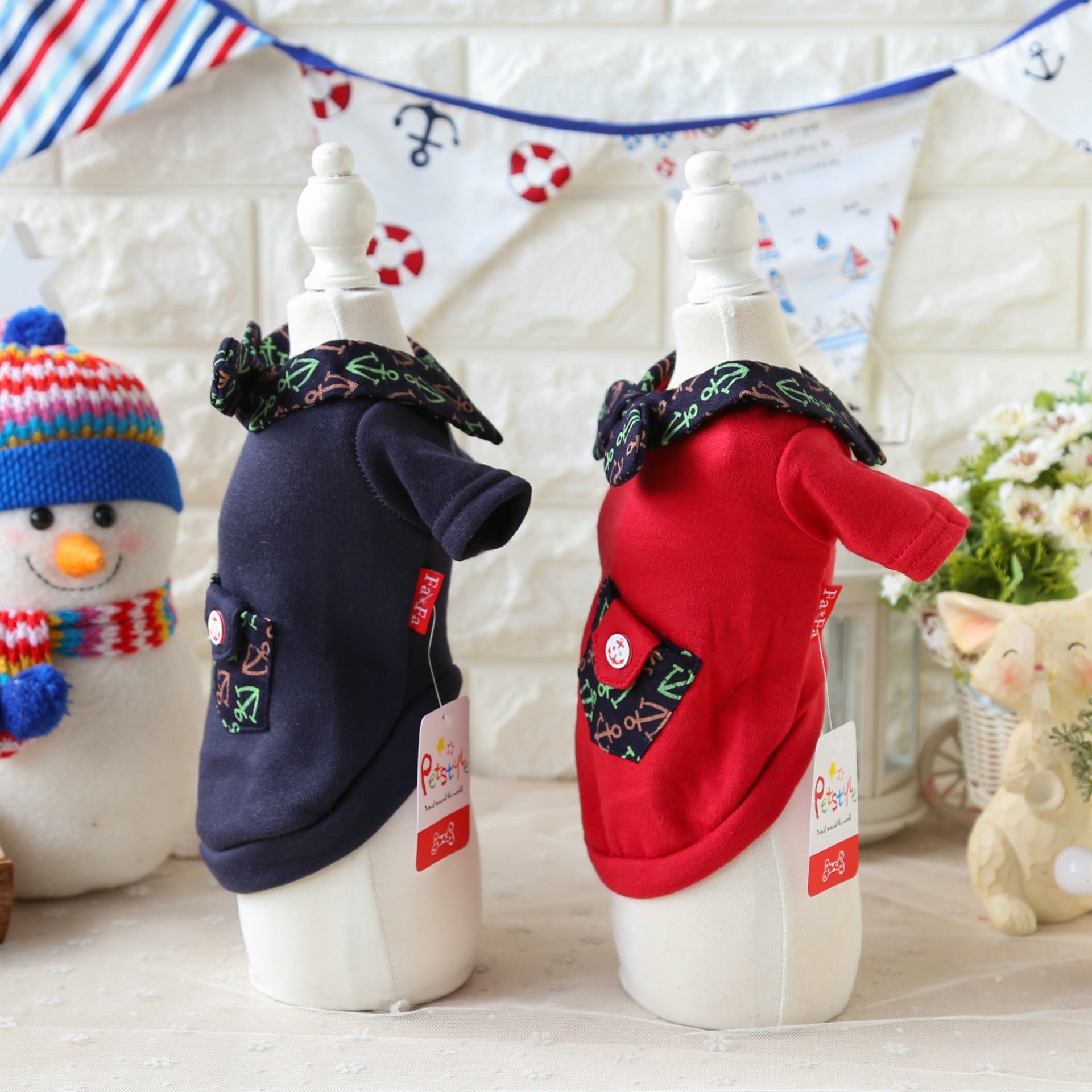 KFX-9607101 Navy Blue Cotton Dog Hoodie with Anchor Print for Two-Legged Pets