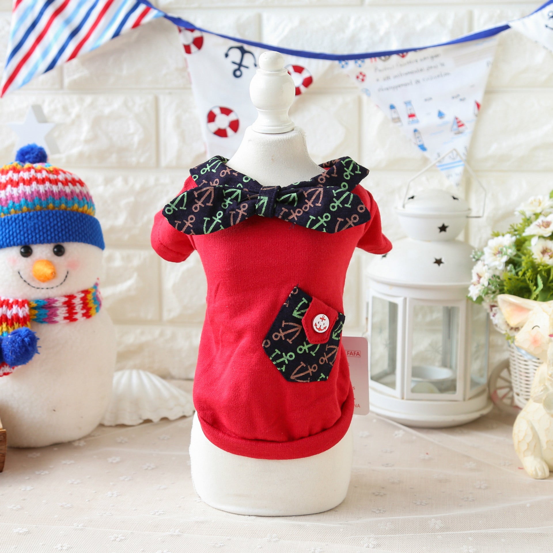 KFX-9607101 Navy Blue Cotton Dog Hoodie with Anchor Print for Two-Legged Pets