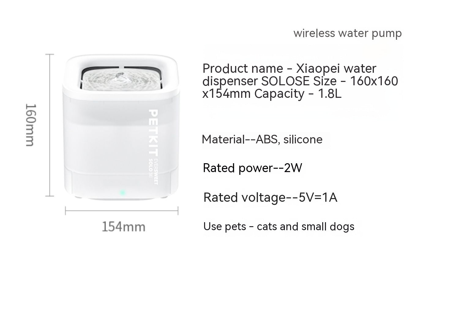 KFX-9607869 Wireless Dynamic Flow Pet Water Dispenser with 5 Filters for Dogs and Cats