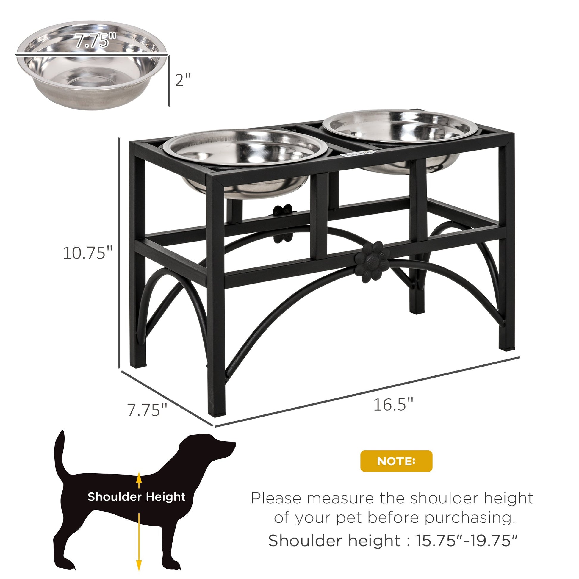 KFX-9613757 Elevated Stainless Steel Dog Food Bowl Station with Non-Slip Metal Base - 17" Double Serving Design
