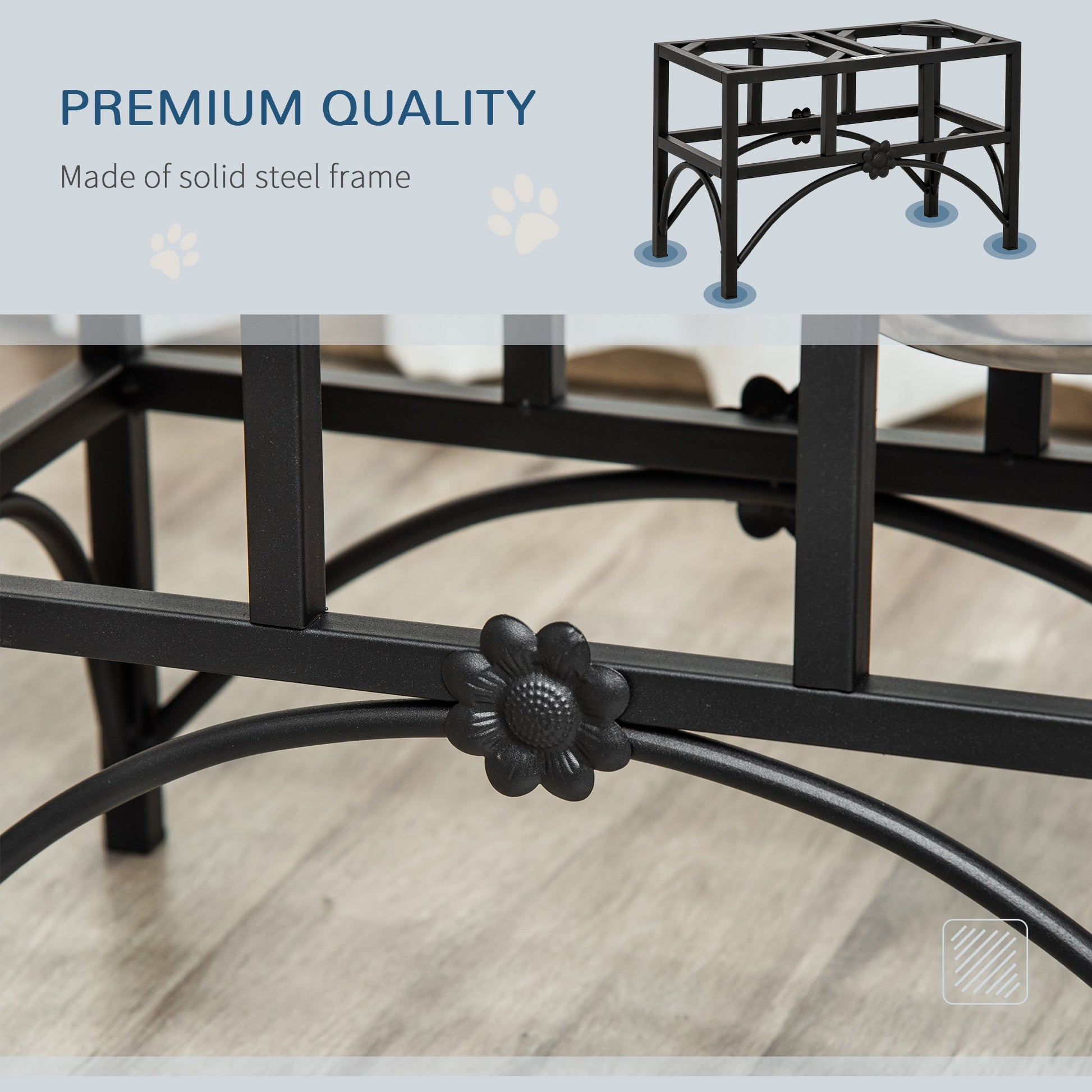 KFX-9613757 Elevated Stainless Steel Dog Food Bowl Station with Non-Slip Metal Base - 17" Double Serving Design