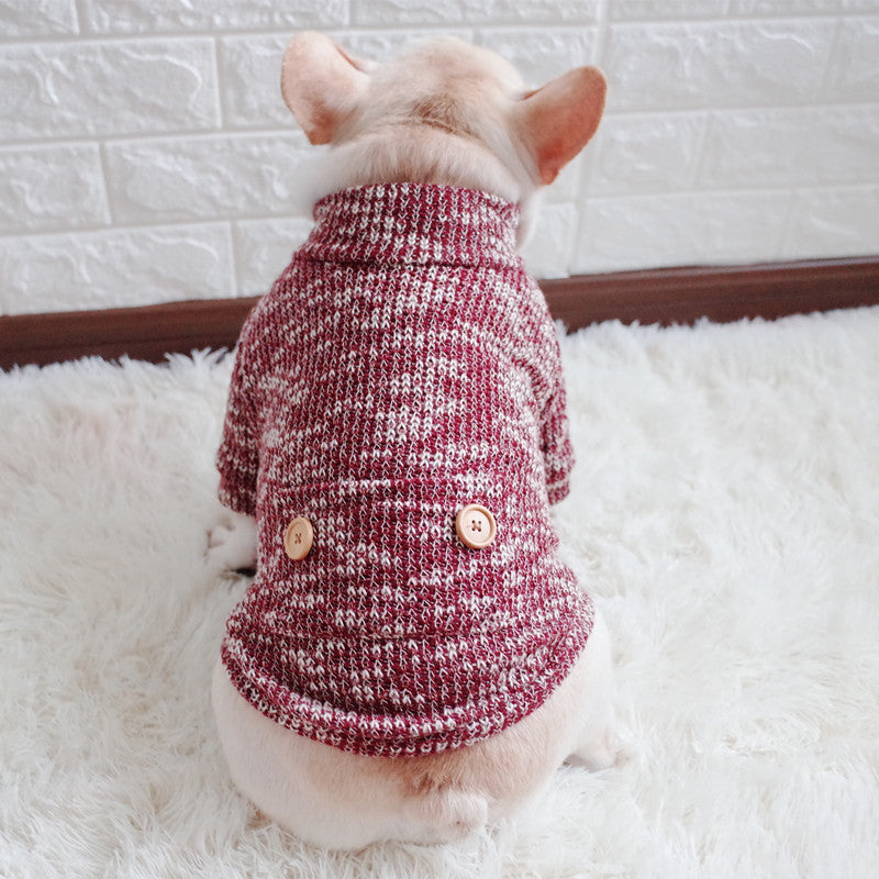 KFX-9615549 Cozy Wool Turtleneck Dog Sweater for Cold Weather - Available in Wine Red, Blue, and Yellow