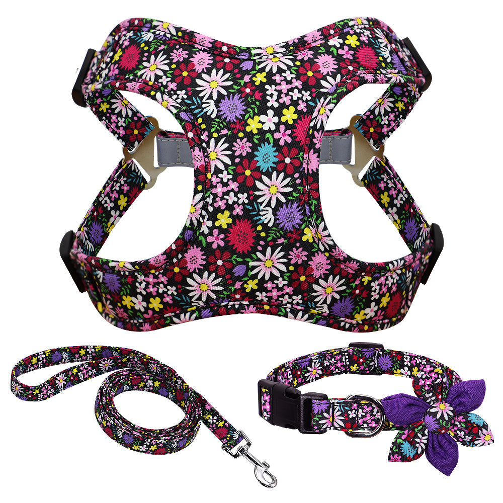 KFX-9622589 Stylish Dog Walking Rope with Adjustable Collarchest Strap in Pink, Purple, or Blue