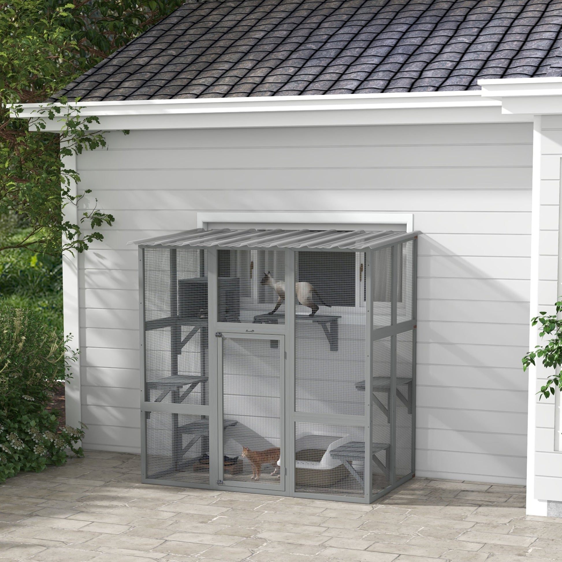 KFX-9623357 Spacious Outdoor Cat Enclosure with Platforms and Cozy Resting Box