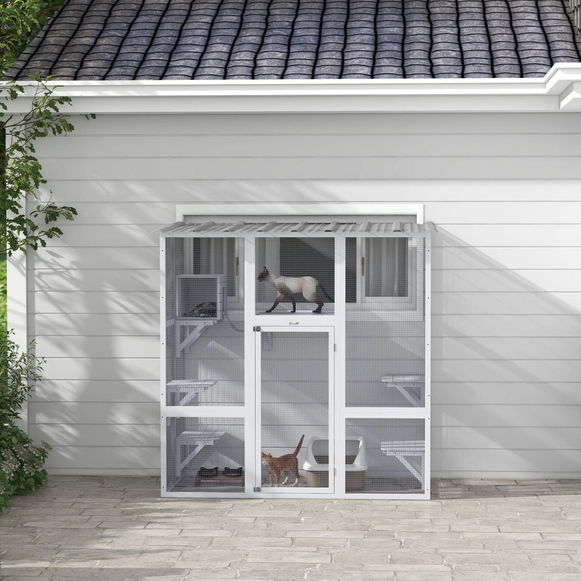 KFX-9623357 Spacious Outdoor Cat Enclosure with Platforms and Cozy Resting Box