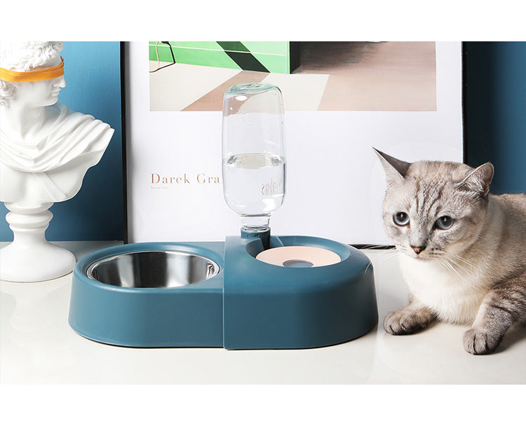 KFX-9623485 Anti-Overturning Pet Rice Bowl - Durable Plastic Cat Dish in White, Pink, and Blue