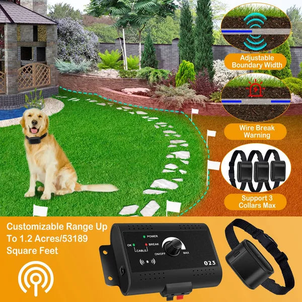 KFX-9625277 Electric Dog Fence System with Water-Resistant Collar for All Dog Sizes, Adjustable Range Up to 1.2 Acres