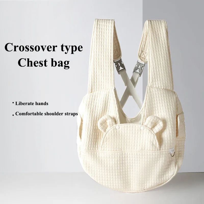 KFX-9625533 Comfortable Pet Backpack for Cats and Dogs, Breathable Outdoor Carrier with Cross Design, Miya White Bear 38x18x41CM
