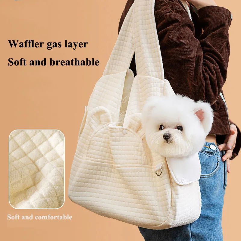 KFX-9625533 Comfortable Pet Backpack for Cats and Dogs, Breathable Outdoor Carrier with Cross Design, Miya White Bear 38x18x41CM