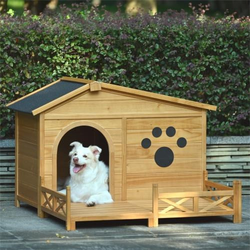 KFX-9626941 Wooden Dog House with Porch and Water-Resistant Roof for Medium Dogs, 48-Inch Outdoor Kennel with Removable Baseboards