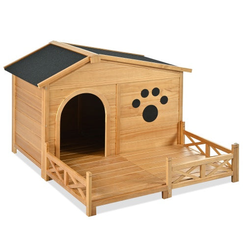 KFX-9626941 Wooden Dog House with Porch and Water-Resistant Roof for Medium Dogs, 48-Inch Outdoor Kennel with Removable Baseboards