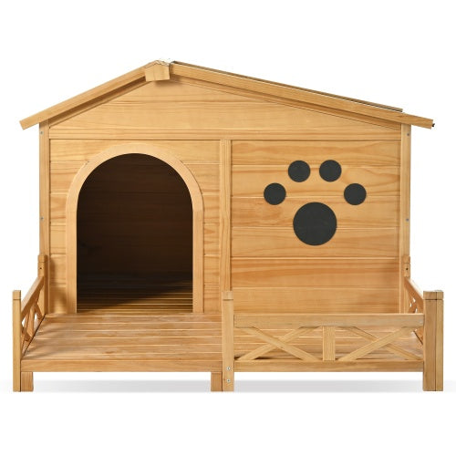 KFX-9626941 Wooden Dog House with Porch and Water-Resistant Roof for Medium Dogs, 48-Inch Outdoor Kennel with Removable Baseboards