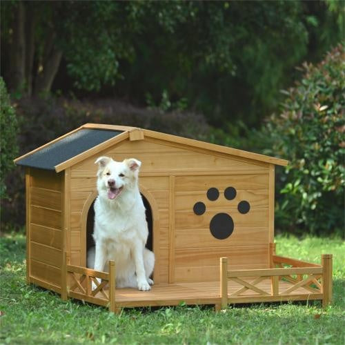 KFX-9626941 Wooden Dog House with Porch and Water-Resistant Roof for Medium Dogs, 48-Inch Outdoor Kennel with Removable Baseboards