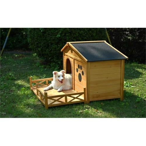 KFX-9626941 Wooden Dog House with Porch and Water-Resistant Roof for Medium Dogs, 48-Inch Outdoor Kennel with Removable Baseboards