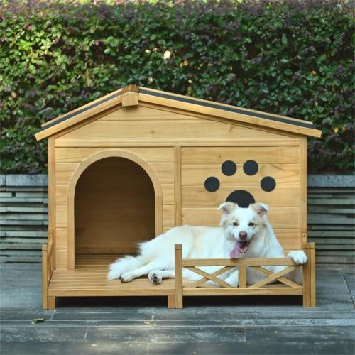 KFX-9626941 Wooden Dog House with Porch and Water-Resistant Roof for Medium Dogs, 48-Inch Outdoor Kennel with Removable Baseboards