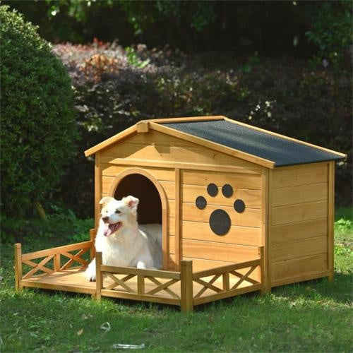 KFX-9626941 Wooden Dog House with Porch and Water-Resistant Roof for Medium Dogs, 48-Inch Outdoor Kennel with Removable Baseboards