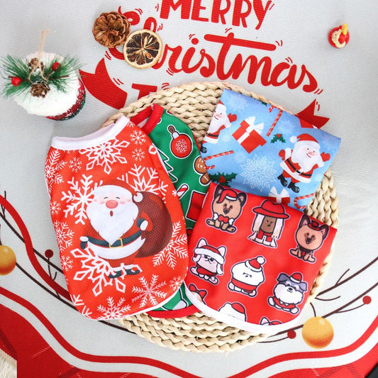 KFX-9627709 Festive Limited Edition Pet Vest - Short Style for Small Dogs and Cats, Unisex, Multiple Christmas Designs