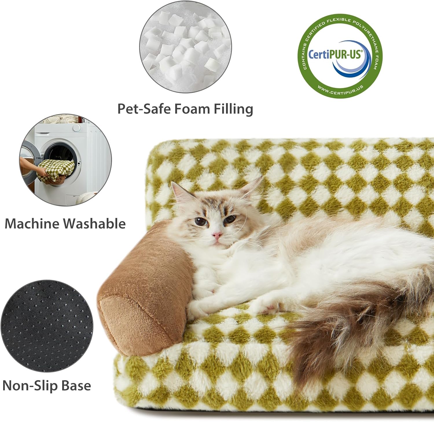 KFX-9630525 Cozy Cat and Dog Sofa Bed with Non-Slip Bottom and Washable Cover for Small Pets