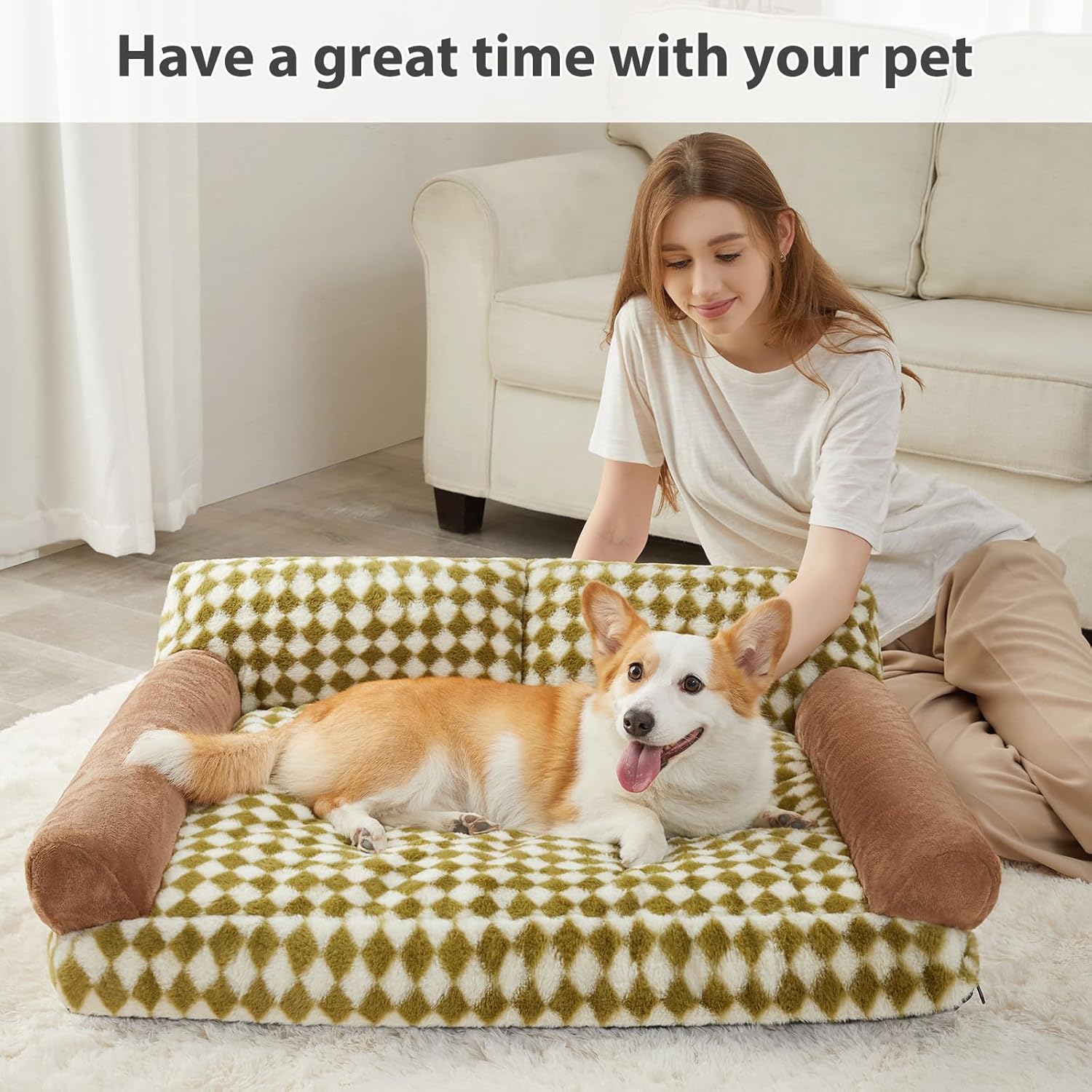 KFX-9630525 Cozy Cat and Dog Sofa Bed with Non-Slip Bottom and Washable Cover for Small Pets