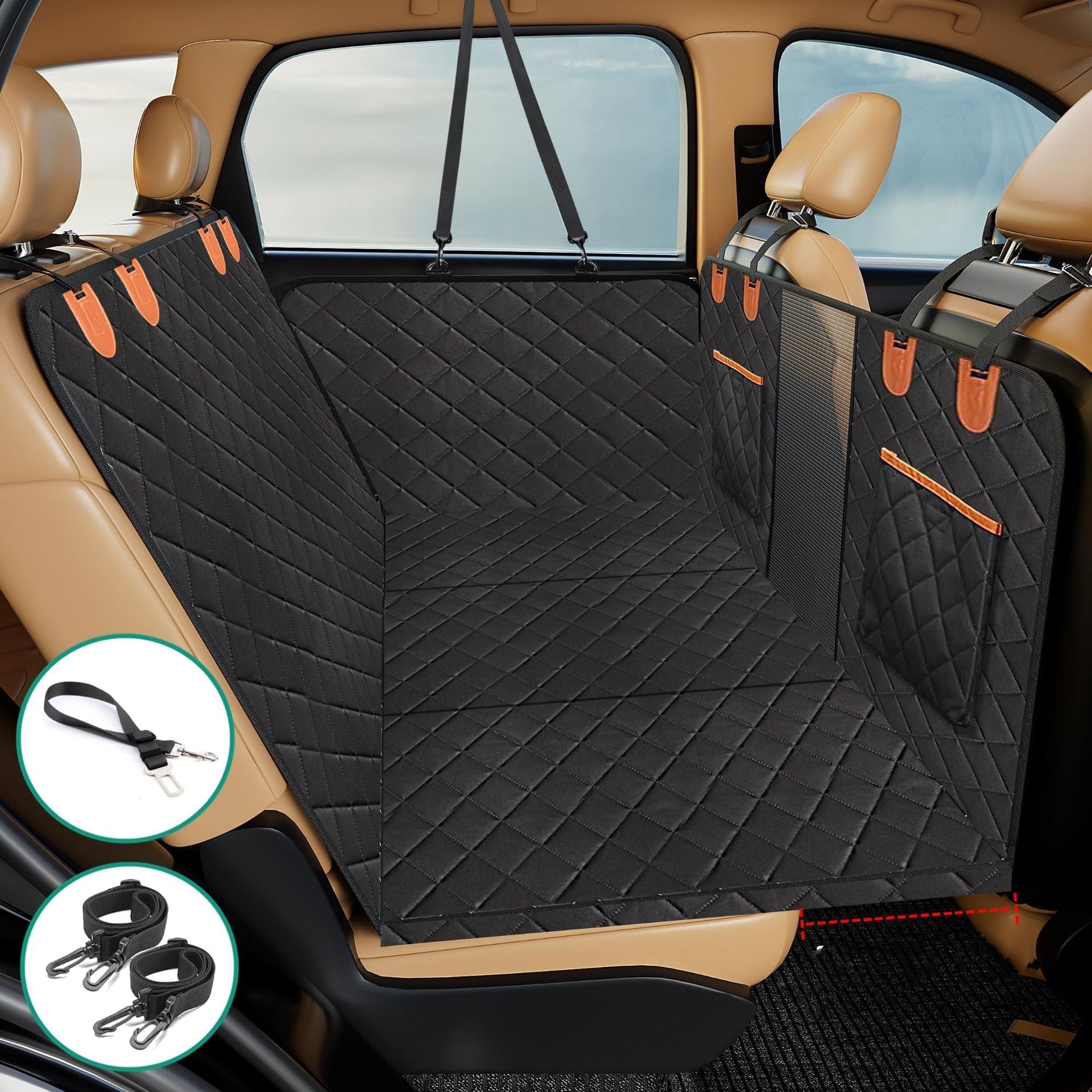 KFX-9630909 Durable Black Cloth Dog Seat Cover for Car with Heat Load Bearing Design