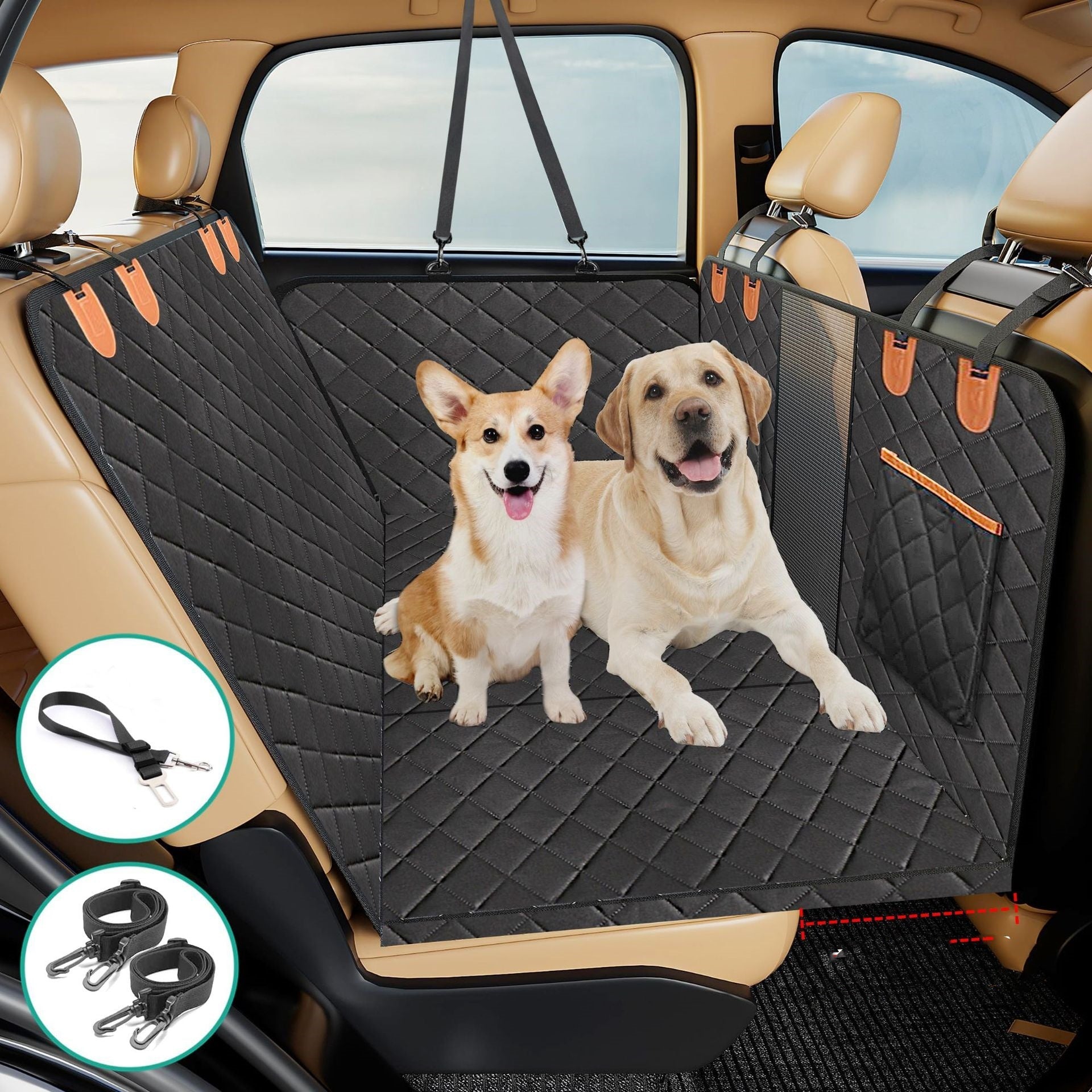 KFX-9630909 Durable Black Cloth Dog Seat Cover for Car with Heat Load Bearing Design