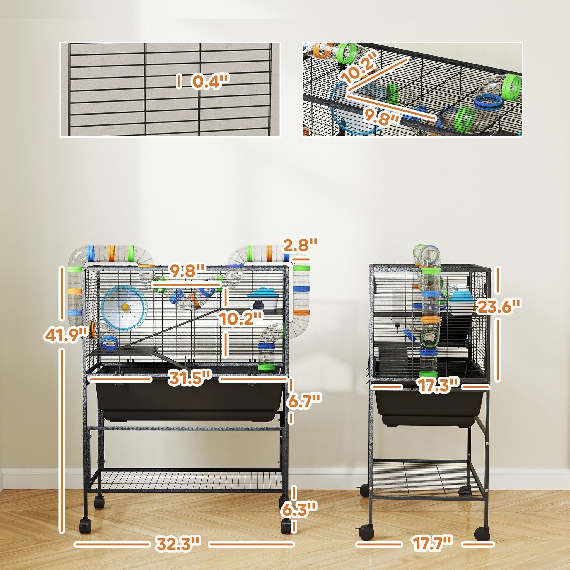 KFX-9632701 3 Tier Hamster Cage with Rolling Wheels, Deep Tray, Exercise Wheel, Hut, and Tube System