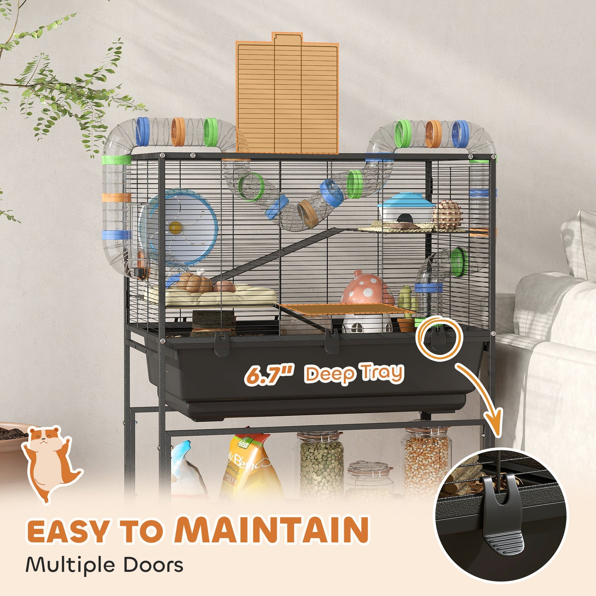 KFX-9632701 3 Tier Hamster Cage with Rolling Wheels, Deep Tray, Exercise Wheel, Hut, and Tube System