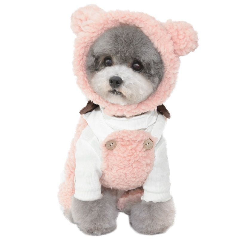KFX-9633853 Plush Bear Hat for Pets in Brown, White, and Pink – Cozy Dress-Up Accessory