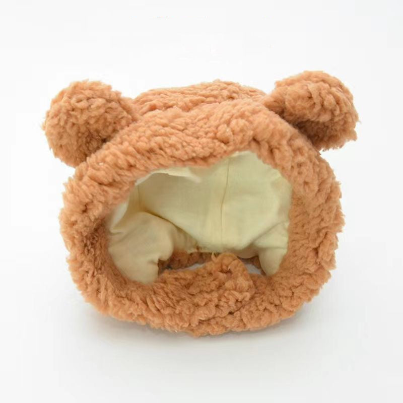 KFX-9633853 Plush Bear Hat for Pets in Brown, White, and Pink – Cozy Dress-Up Accessory